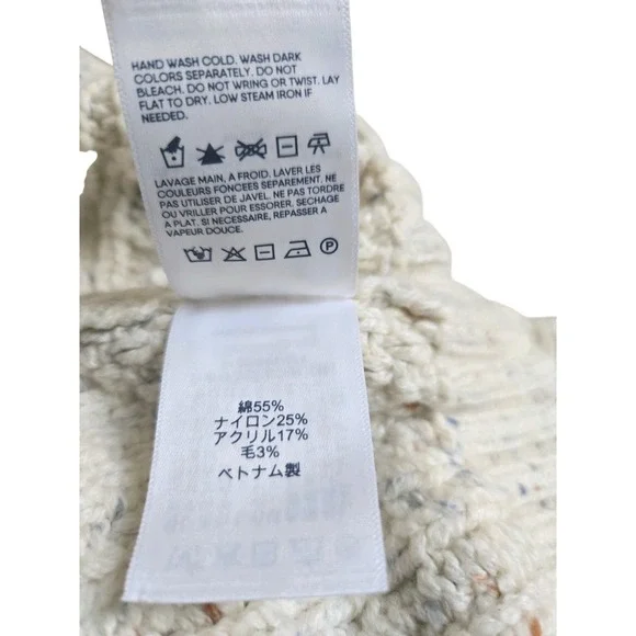 LANDS END Men's Cotton Blend Aran Cable Crew Neck Sweater Large Off White EUC Crewneck